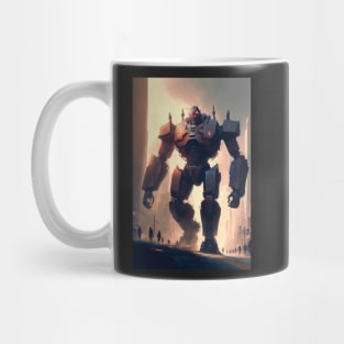 Giant futuristic robot attacking the city Mug